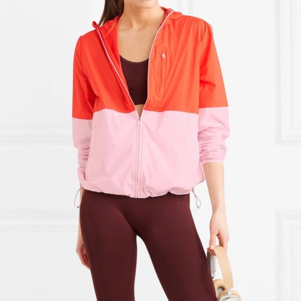 Tory Burch Tory Sport Hooded Two-Tone Shell Jacket Colorblock Pink Red Size S